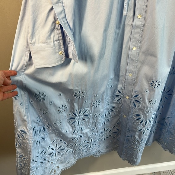 NWT Polo Ralph Lauren Blue Eyelet Embroidered Cotton Shirt Dress Size 14 Coastal - Picture 13 of 16